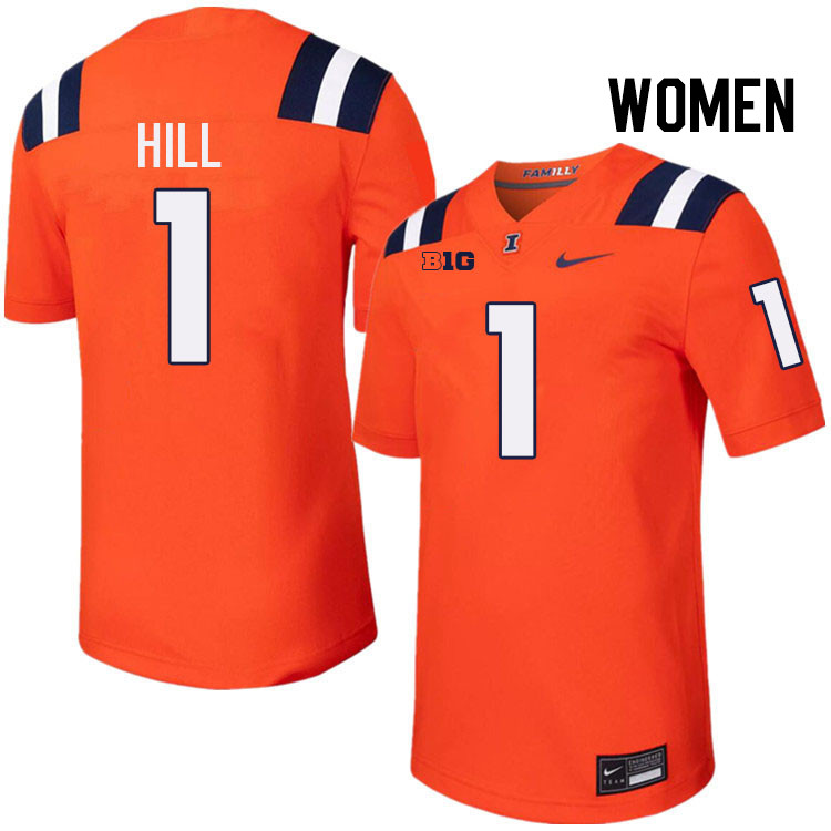 Women #1 Demetrius Hill Illinois Fighting Illini College Football Jerseys Stitched-Orange